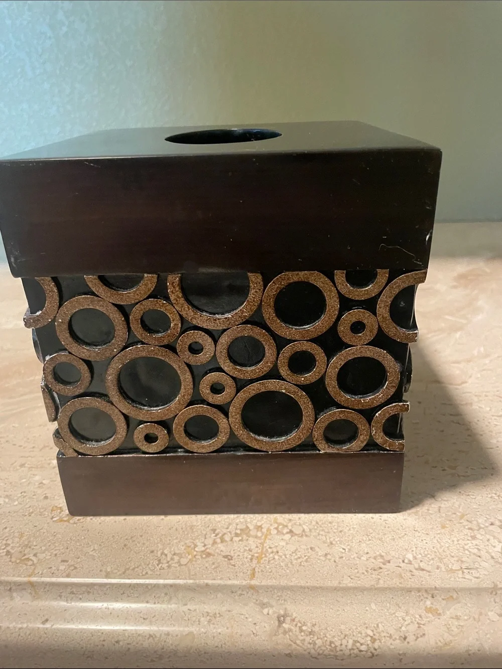 Contemporary Geometric Square Brown and Gold Accent Tissue Holder Cover